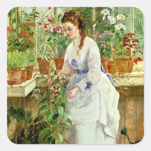 Young Lady in a Conservatory Vierkante Sticker (Voorkant)