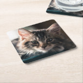 Young Male Tabby Cat 2 Kartonnen Onderzetters (Schuin)