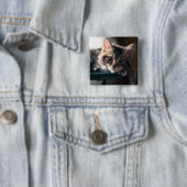 Young Male Tabby Cat 2 Vierkante Button 5,1 Cm (In situ)