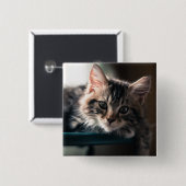Young Male Tabby Cat 2 Vierkante Button 5,1 Cm (Voorkant /achterkant)