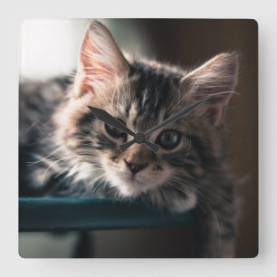 Young Male Tabby Cat 2 Vierkante Klok