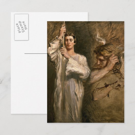 Young Man Holding a Cross Briefkaart (Voorkant / Achterkant)