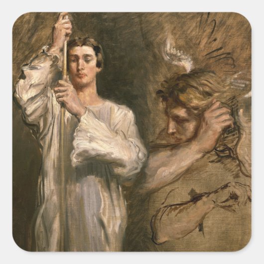 Young Man Holding a Cross Vierkante Sticker (Voorkant)