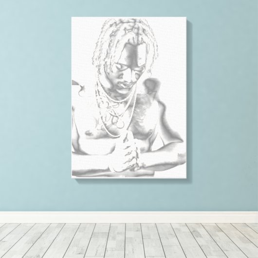 Young Man in Prayer Canvas Black White print (Insitu (Houten vloer))