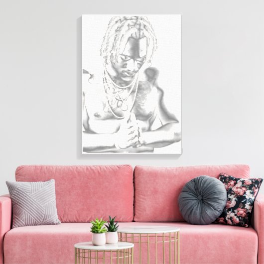 Young Man in Prayer Canvas Black White print (Insitu (Woonkamer))