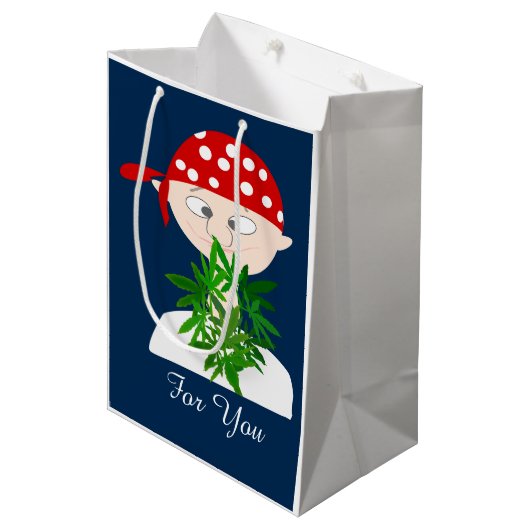 Young Man met Weed Bouquet Personalized Medium Cadeauzakje (Voorkant Gekanteld)