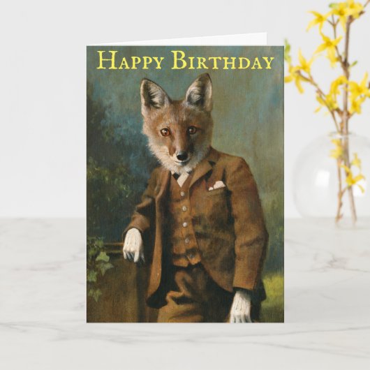 Young Master Fox  Verjaardag Kaart (Gele Bloem)
