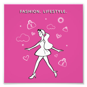 Young Mode Girl - Schets in zwart, wit en roze Foto Afdruk