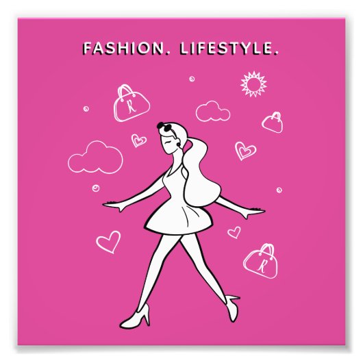 Young Mode Girl - Schets in zwart, wit en roze Foto Afdruk (Voorkant)