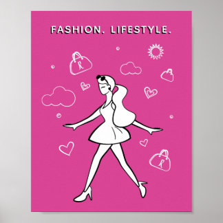 Young Mode Girl - Schets in zwart, wit en roze Poster