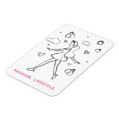 Young Mode Girl - Sketched Art in Black & White Magneet (Linkerzijde)