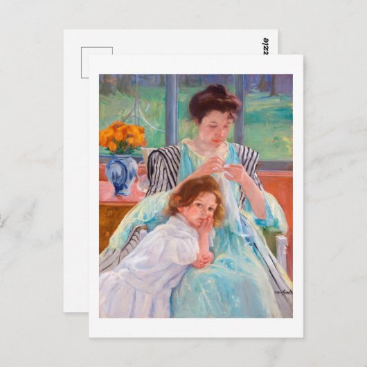 Young Moeder Sewing, Mary Cassatt Briefkaart (Voorkant / Achterkant)