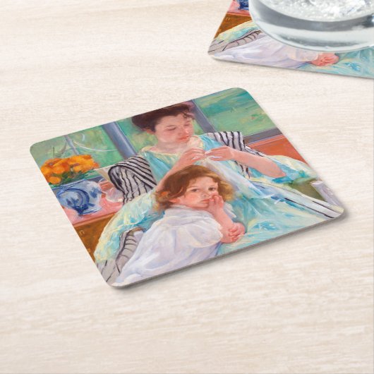 Young Moeder Sewing, Mary Cassatt Kartonnen Onderzetters (Schuin)