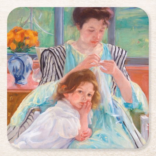 Young Moeder Sewing, Mary Cassatt Kartonnen Onderzetters (Voorkant)