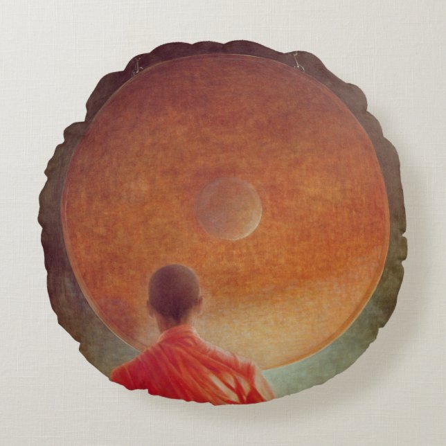Young Monk met Gong Rond Kussen (Voorkant)