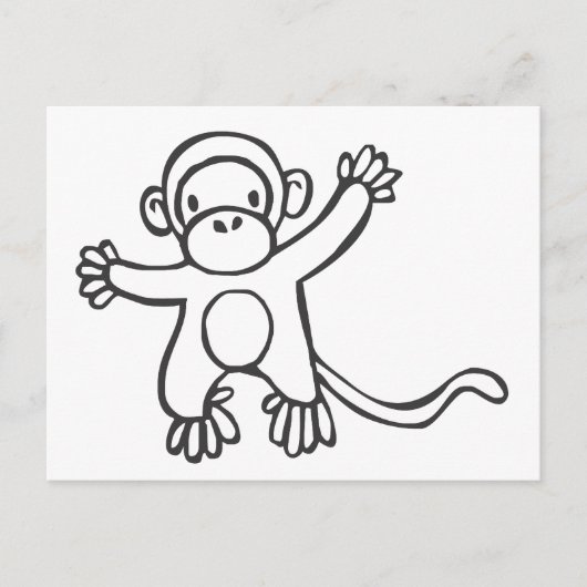 Young Monkey in Black en White Sketch Briefkaart (Voorkant)