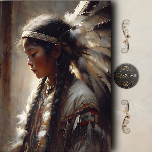 Young Native Girl Feather Headdress Decoupage Tissuepapier