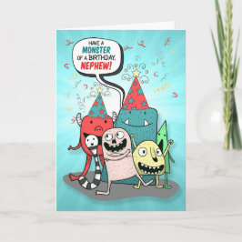 Young Nephew Birthday Monsters Cartoon Style Kaart