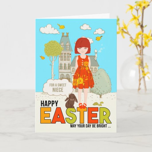 Young Niece on Easter Redhead met Freckles Kaart (Gele Bloem)