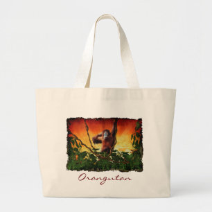 Young Orangutan & Oerwoud Sunrise Wildlife Canvas  Grote Tote Bag