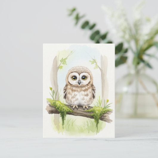 Young Owl Baby Wild Animals Briefkaart (Staand voorkant)