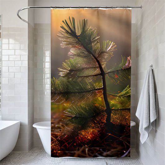 Young Pine Tree Oerwoud Woodland Wilderness Douchegordijn