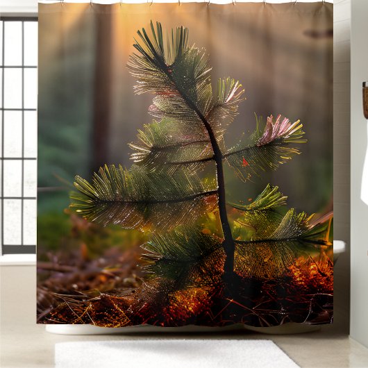 Young Pine Tree Oerwoud Woodland Wilderness Douchegordijn