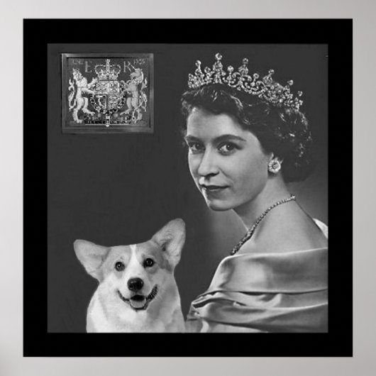 Young Queen Elizabeth II and corgi dog Poster (Voorkant)