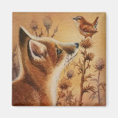 Young Red Fox & Carolina Wren Bird Waterverf Art Magneet (Voorkant)