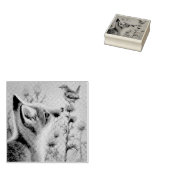 Young Red Fox & Carolina Wren Bird Waterverf Art Rubberstempel (Gestempeld)