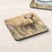 Young Roe Deer in Meadow Bier Onderzetter (Linkerzijde)