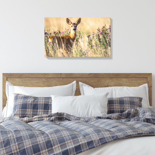 Young Roe Deer in Meadow Canvas Afdruk (Insitu (Slaapkamer))
