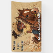 Young Smiling Girl Rides Horse Spandoek (Verticaal)