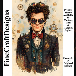 Young Smiling Steampunk Man  P6 Decoupage Tissuepapier