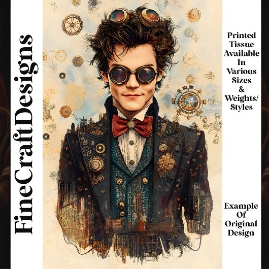 Young Smiling Steampunk Man  P6 Decoupage Tissuepapier