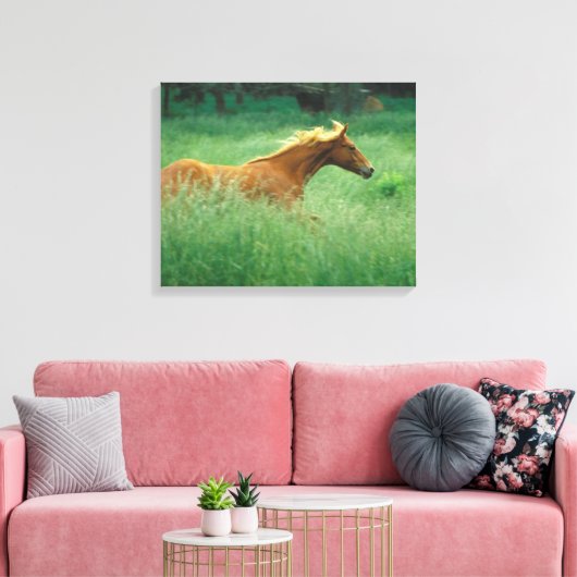 Young Stallion loopt door Meadow Canvas Afdruk (Insitu (Woonkamer))