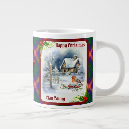 Young Tartan & Robin Christmas Personalized Grote Koffiekop (Rechts)