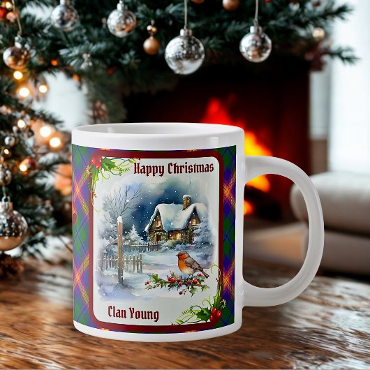 Young Tartan & Robin Christmas Personalized Grote Koffiekop