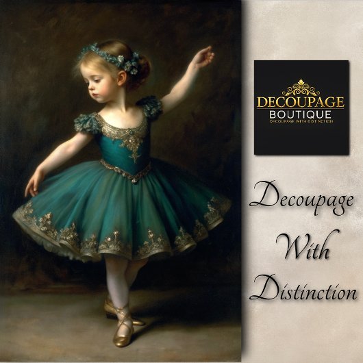 Young Vintage Ballerina in Teal Decoupage Tissuepapier