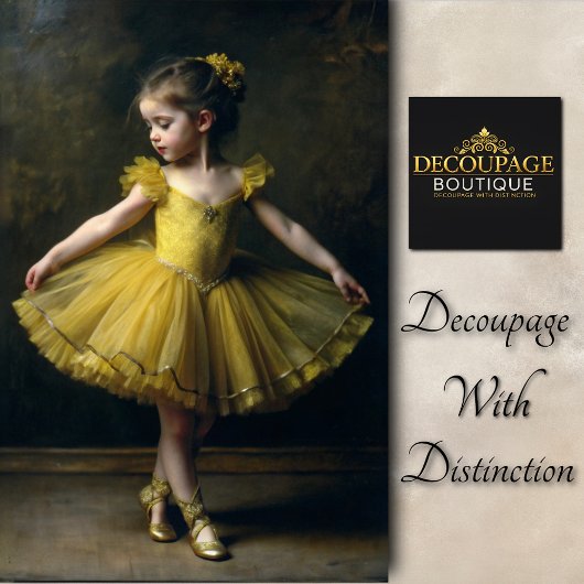 Young Vintage Ballerina In Yellow Decoupage Tissuepapier