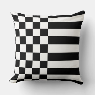 Young White Geometric Stripes & Checker Black Kussen