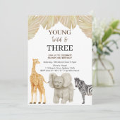 Young WILD & 3 Safari Theme 3rd Birthday Kaart (Staand voorkant)