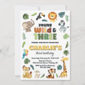 Young Wild & 3 Safari Zoo Animal Verjaardagsfeestj Kaart (Voorkant)