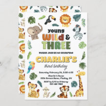Young Wild & 3 Safari Zoo Animal Verjaardagsfeestj