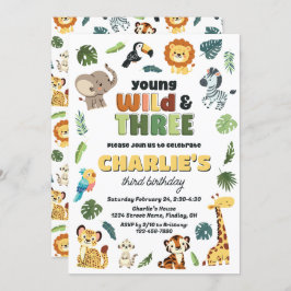 Young Wild & 3 Safari Zoo Animal Verjaardagsfeestj Kaart