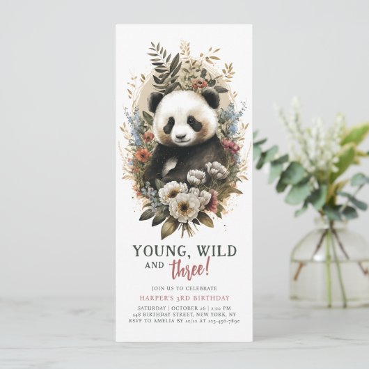 Young Wild 3rd Birthday Kinder Cute Panda Kaart (Staand voorkant)