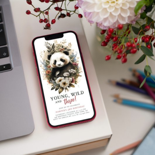 Young Wild 3rd Birthday Kinder Cute Panda Kaart