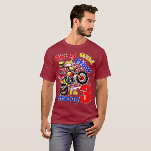 Young Wild and Braap Im Turning 3 Boy Motocross T-shirt (Voorkant volledig)