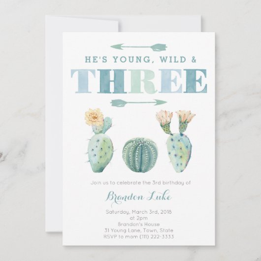Young Wild and DREE Cactus 3rd Birthday Party Kaart (Voorkant)