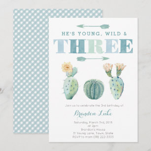Young Wild and DREE Cactus 3rd Birthday Party Kaart